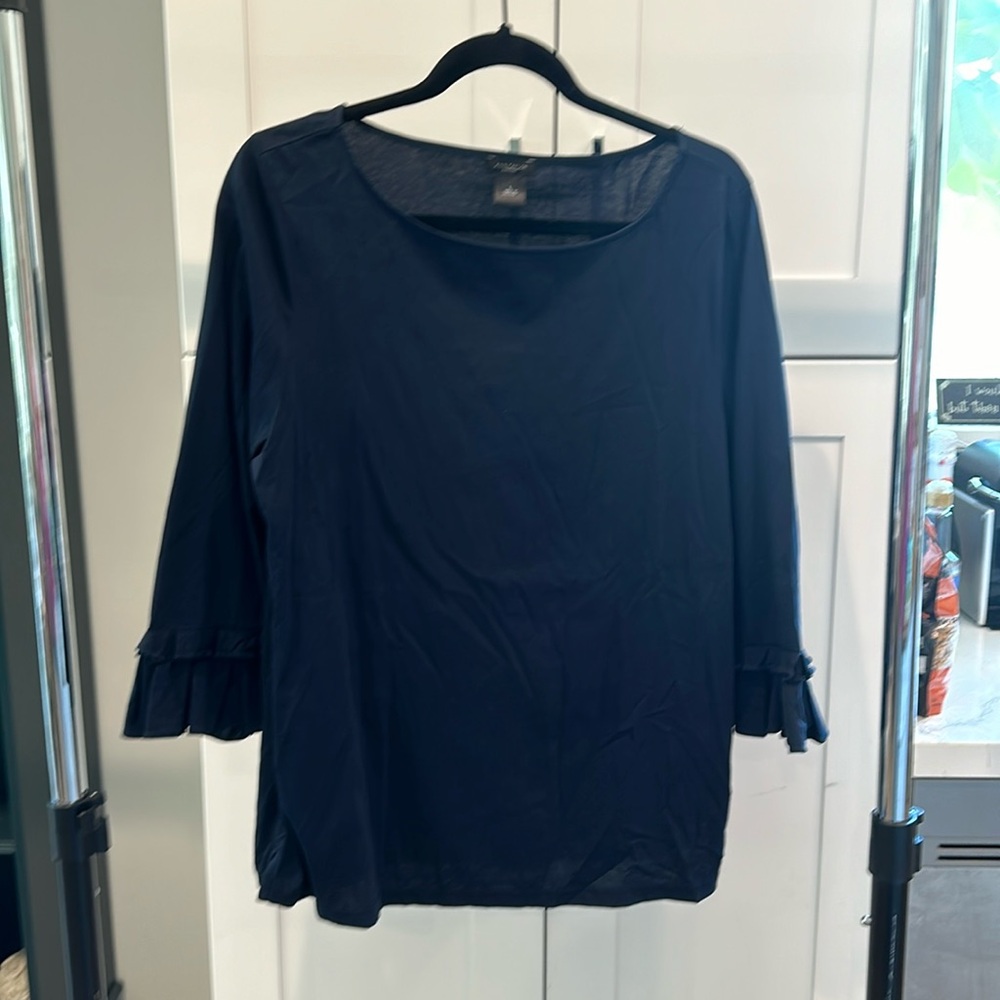Large Ann Taylor 3/4 sleeve navy top. 100% cotton machine washable